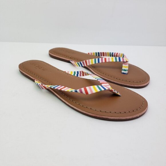 J. Crew Womens Size 5 Multi Color Striped Slip On Thong Flip Flop Sandals AX836 - Picture 1 of 10